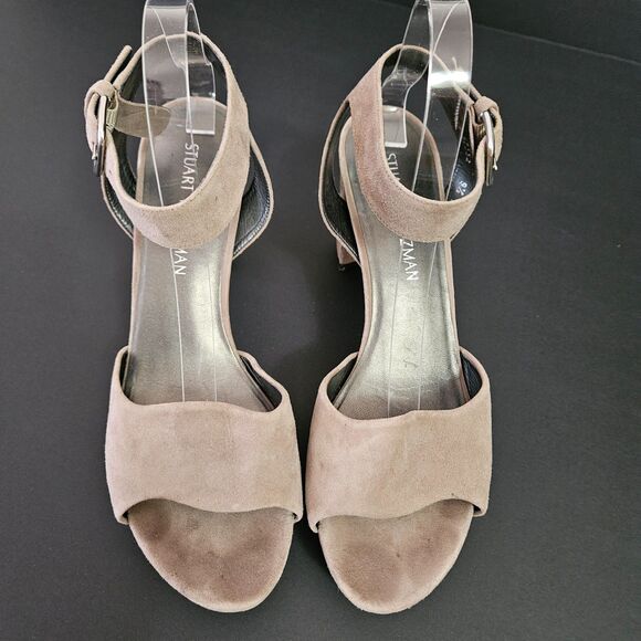 Stuart Weitzman Women's Platform Suede Open Toe Block Heel Sandal Grey 9.5 - Picture 3 of 9